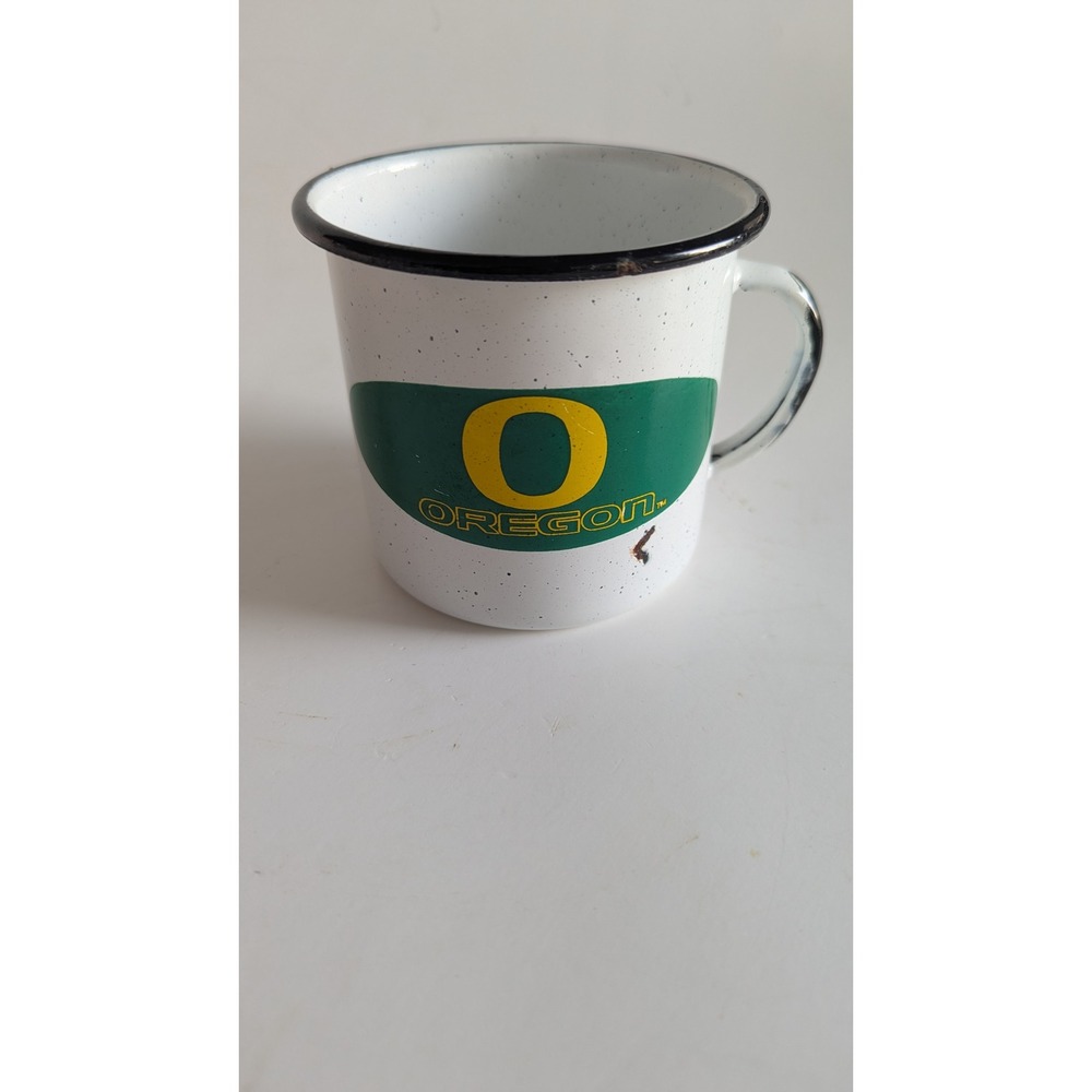 University of Oregon Ducks Enamel Camping Mug White Speckled NCAA Coffee Cup